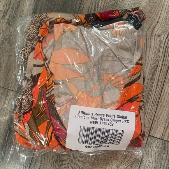 NWT ATTITUDES BY RENEE GLOBAL ILLUSIONS MAXI DRESS GINGER PXS - Picture 3 of 5